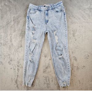 Tinsletown Jeans Womens Juniors 13 Hi-Rise Destructed Mom Light Wash Tapered